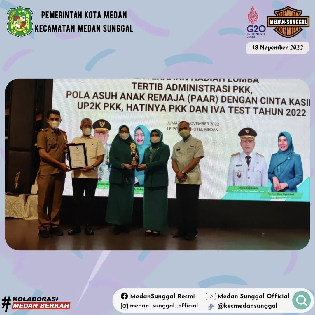 Kelurahan Sunggal Kecamatan Medan Sunggal berhasil meraih juara 1 pada lomba AKU HATINYA PKK Tahun 2022 Tingkat Provinsi Sumatera Utara (18/11/2022)